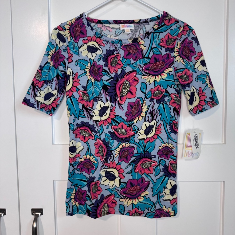 NWT LuLaRoe Gigi Floral Print‎ Shirt Women's Size XXS Multicolor Casual Stretch